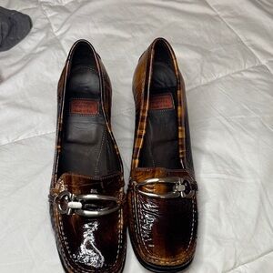 Brown Leather Heels with Silver Accents